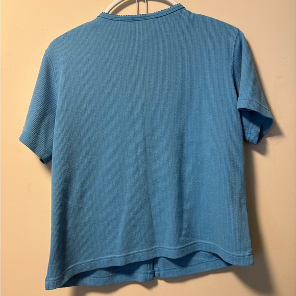 Jaclyn Smith Sport Short Sleeve Button-Down Top in Bright Blue - Picture 3 of 3